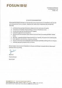 Рекомендательное письмо от компании Fosun c печатью и подписью генерального директора